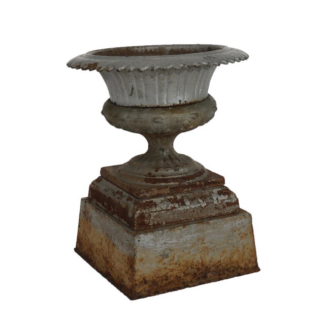 Late 19th Century Antique Fiske School Cast Iron Garden Urn On Plinth, Circa 1890 For Sale - Image 5 of 7