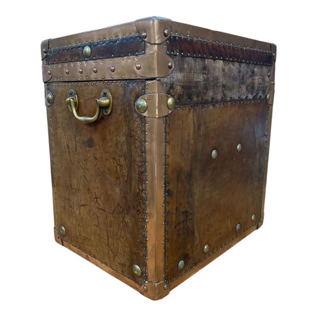 Vintage Campaign Luggage Trunk Leather Side Table For Sale - Image 10 of 18