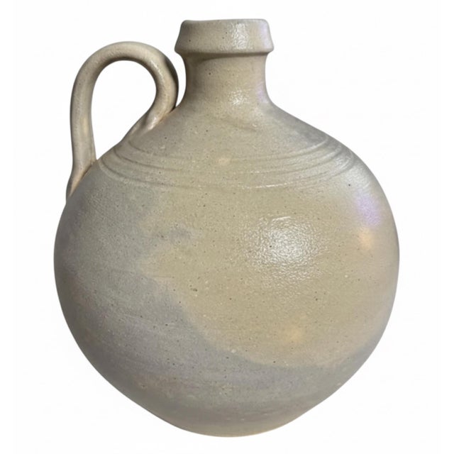 1980s ML Owens 1988 Signed Seagrove Nc Stoneware Jug With Blue Floral Decoration For Sale - Image 5 of 8