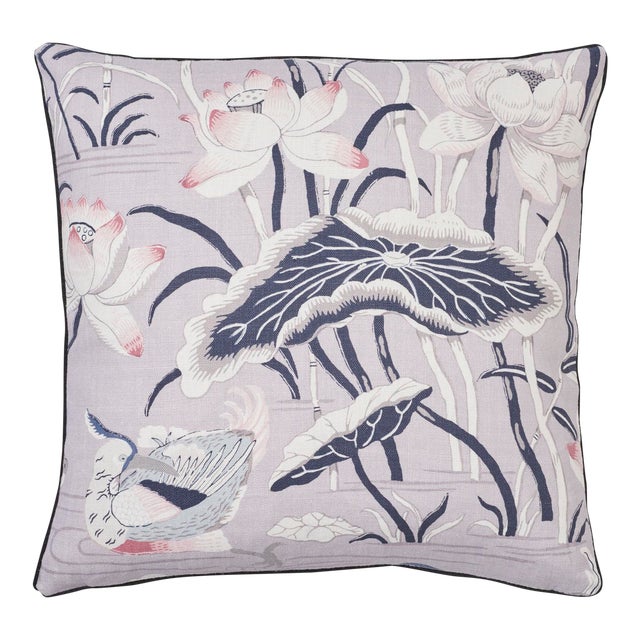 Schumacher Lotus Garden Pillow in Lilac For Sale
