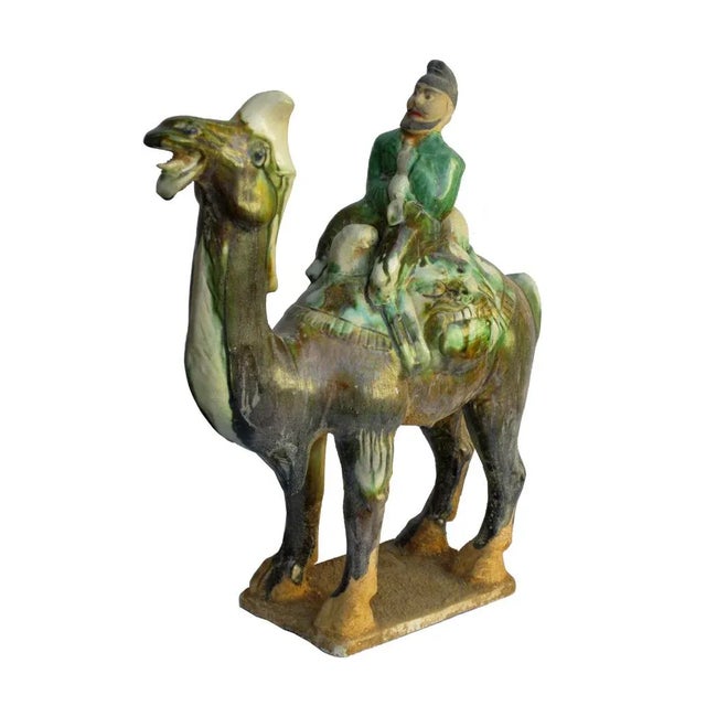 2010s Ancient Style Chinese Pottery Clay Camel With Man Figure For Sale - Image 5 of 6