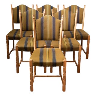 Set of Six Danish Modern Oak and Wool Dining Chairs in the Manner of Henning Kjærnulf, 1970s For Sale