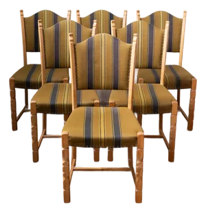 Set of Six Danish Modern Oak and Wool Dining Chairs in the Manner of Henning Kjærnulf, 1970s