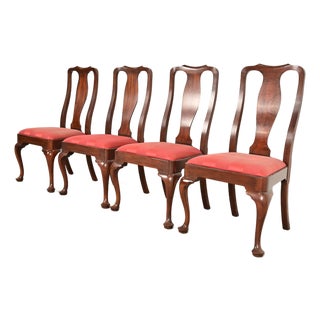 Henkel Harris Queen Anne Solid Mahogany Dining Chairs, Set of Four For Sale