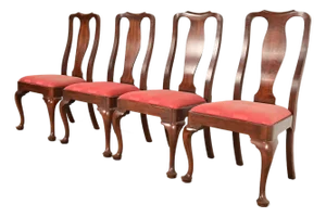 Henkel Harris Queen Anne Solid Mahogany Dining Chairs, Set of Four