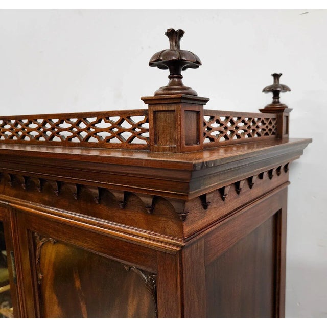 Brown Antique Walnut China Cabinet Chippendale by Royal Furniture Co For Sale - Image 8 of 15