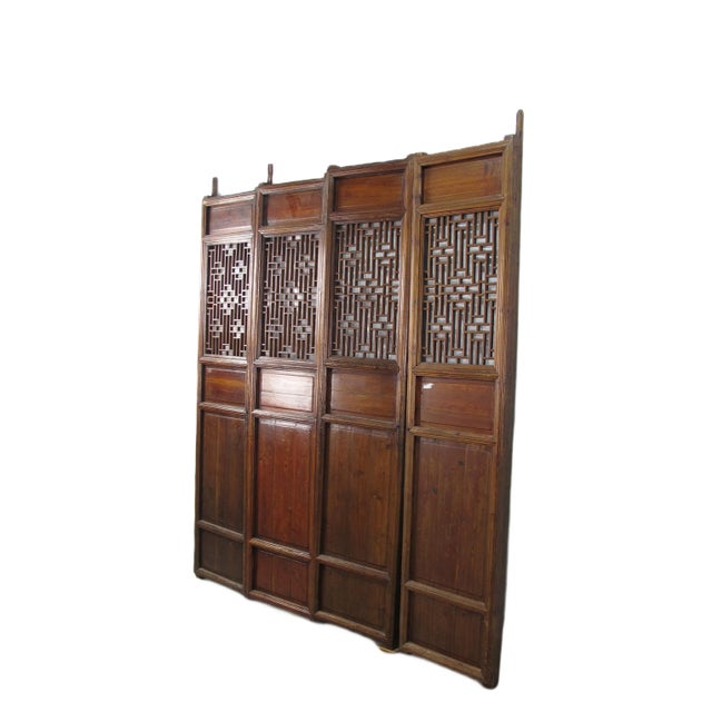 Chinese Double Happiness Lattice Screen Door Panel - Set of 4 For Sale - Image 3 of 9