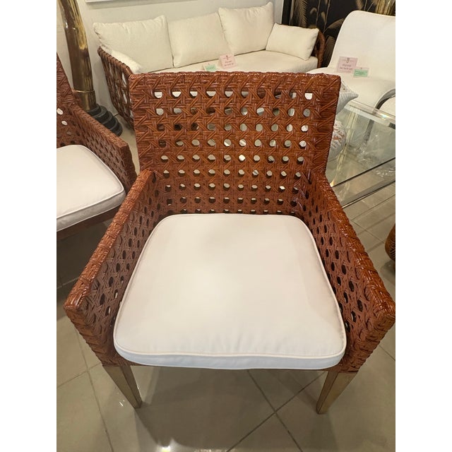 Wood Vintage Set of 10 Woven Cane Rattan Dining Arm Chairs Armchairs Restored For Sale - Image 7 of 12