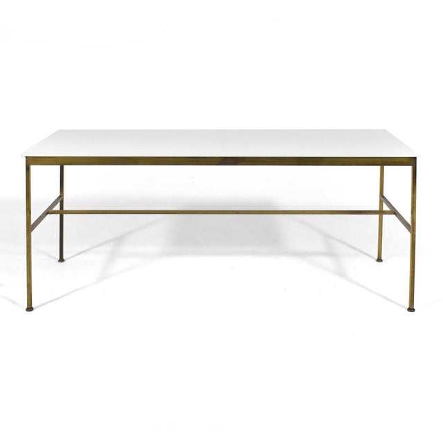 Paul McCobb Brass Base Console Table with Vitrolite Top For Sale In Chicago - Image 6 of 7