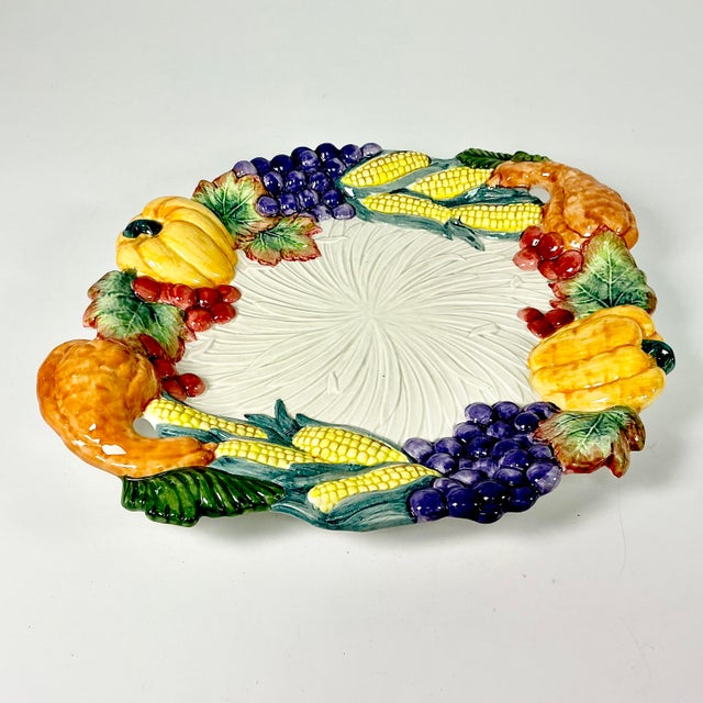 Fitz and Floyd 1993 Vintage Majolica Arts & Crafts Americana Boho Chic Fitz & Floyd Fall Harvest Platter For Sale - Image 4 of 11