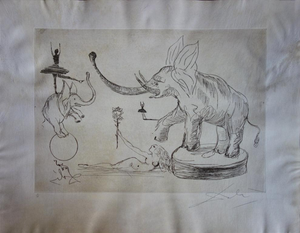 Salvador Dali, Les éléphants, Nude, Etching