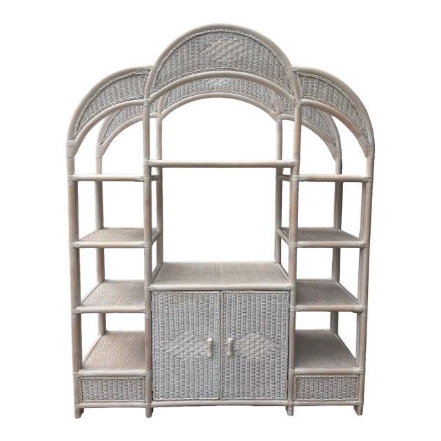 Palm Beach Chic Wicker & Bamboo Etagere For Sale