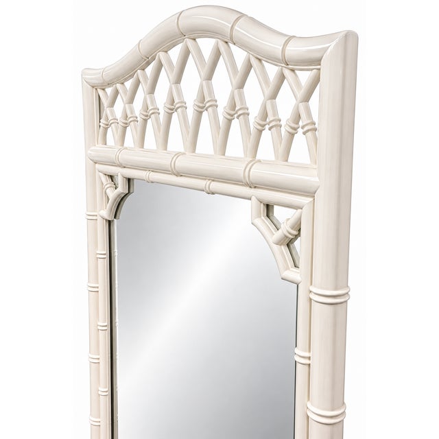Vintage Chinoiserie Faux Bamboo Mirror – Ivory White Lacquer For Sale - Image 4 of 6
