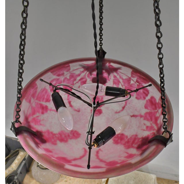French Art Deco Pendant Light by Le Verre Francais Schneider - 1925 Cameo Chandelier France For Sale - Image 16 of 17