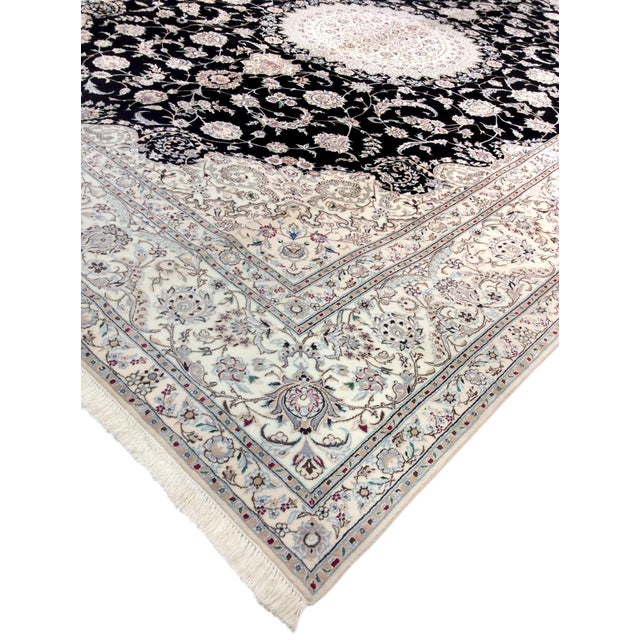 Modern Persian Nain Silk & Wool Black Area Rug- 8' 5" X 11' 6" For Sale - Image 3 of 6