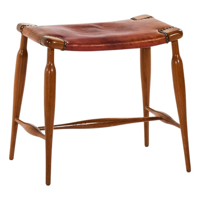 Stool in Mahogany and Original Leather attributed to Josef Frank, 1950s For Sale
