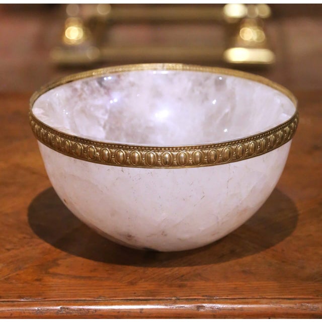 Neoclassical Large Brazilian Carved Rock Crystal and Gilt Bronze Mount Table Bowl For Sale - Image 3 of 6