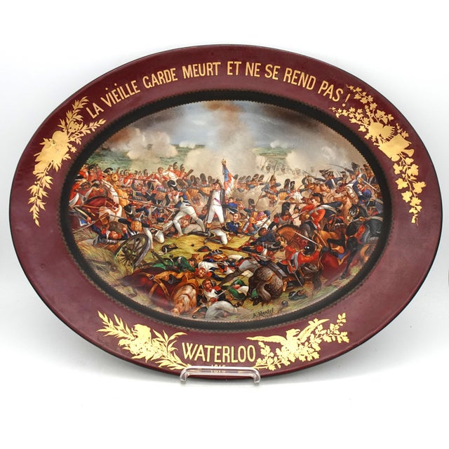 Large Hand-Painted Wall Charger Plate Depicting Waterloo Battle with Napoleon by Jean Antoine Mertel, 1866, in Very Good...