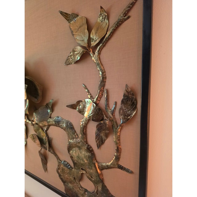 Wood Mid 20th Century Brutalist Floral Brass Wall Sculpture For Sale - Image 7 of 16