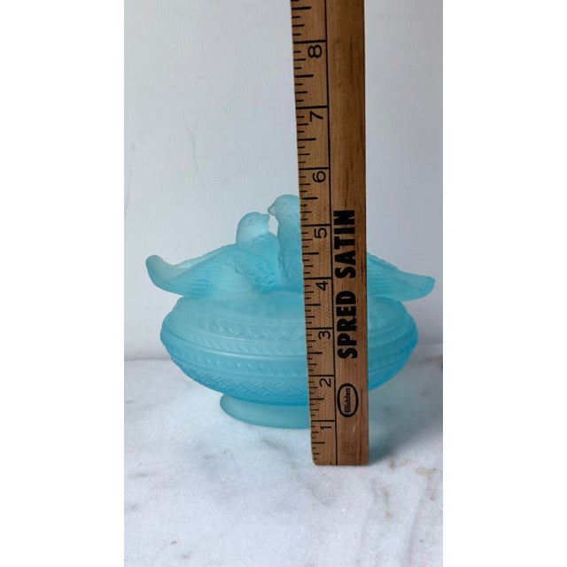 Vintage Westmoreland Blue Satin Glass "Kissing Doves" Covered Candy Dish For Sale - Image 11 of 11