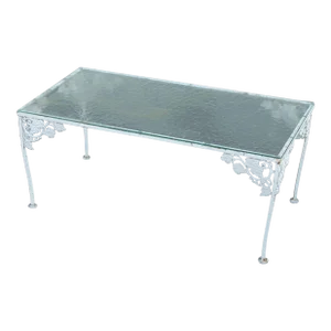 Vintage Glass Top Wrought Iron Garden Cocktail Table