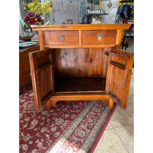 Vintage Asian-Inspired Solid Wood Cabinet With Brass Hardware For Sale - Image 4 of 9