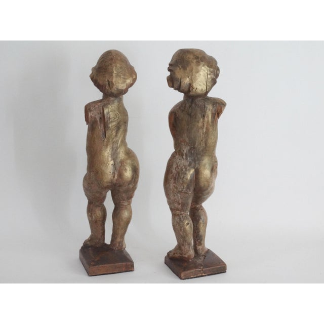 Antique Italian Carved Wood Gilt Putti Angels Sculptures, S/2 For Sale - Image 9 of 11