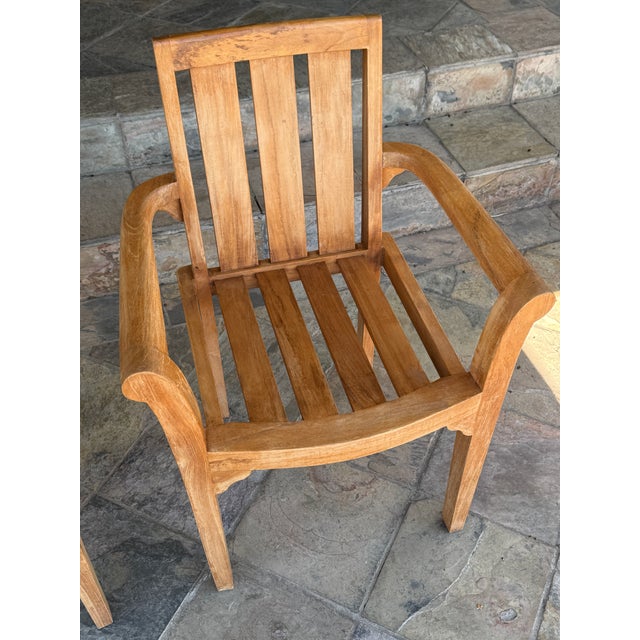 Tan Ash & Ember Sage Teak Wood Outdoor Chairs, Pair For Sale - Image 8 of 12