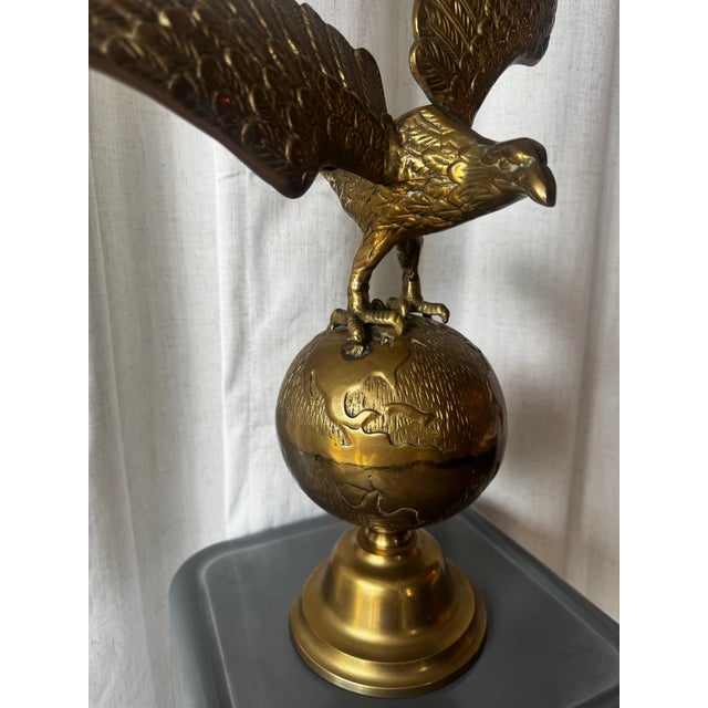 Brass Vintage Brass Eagle on Globe Sculpture For Sale - Image 8 of 12