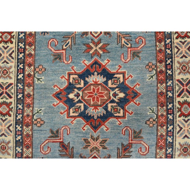 Kazak Runner 2’9” X 9’3” Blue Wool Tribal Hand-Knotted Oriental Rug For Sale - Image 9 of 13