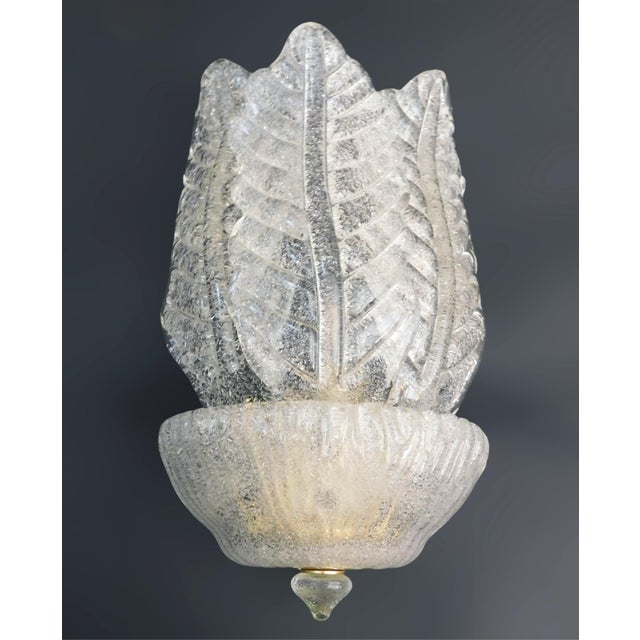 Vintage Italian wall lights with Murano glass leaves hand blown in Graniglia technique to produce granular textured effect...