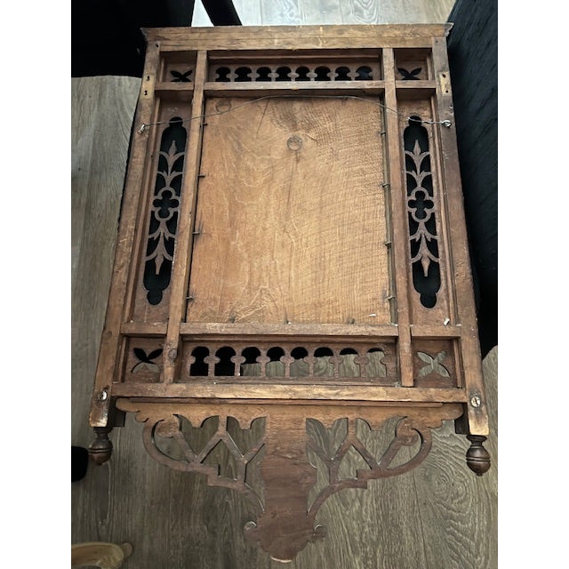 Early 20th Century Gothic Revival Wall Mirror With Original Beveled Mirror & Shelf For Sale - Image 4 of 4