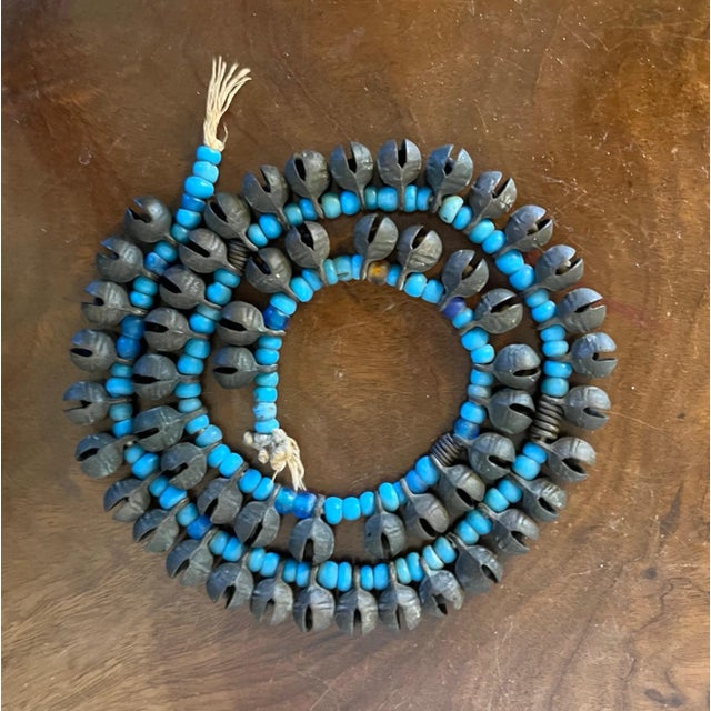 Long Strand of Brass Bronze Bells Strung With Turquoise Glass Trade Beads For Sale - Image 13 of 13