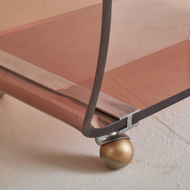 Plastic French Plexiglass Bar Cart on Casters Attributed to Michel Dumas For Sale - Image 7 of 12