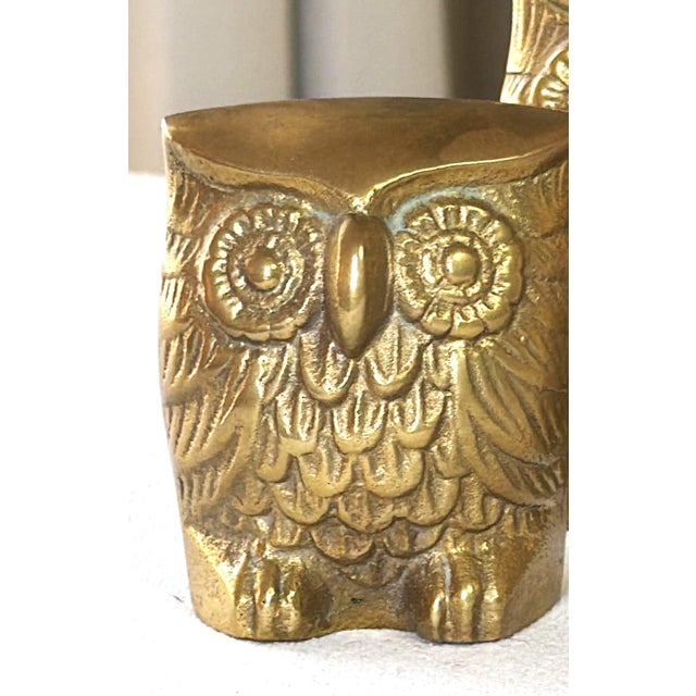 Vintage Brass Owl Set of 3 BoHo MCM Retro For Sale - Image 4 of 6