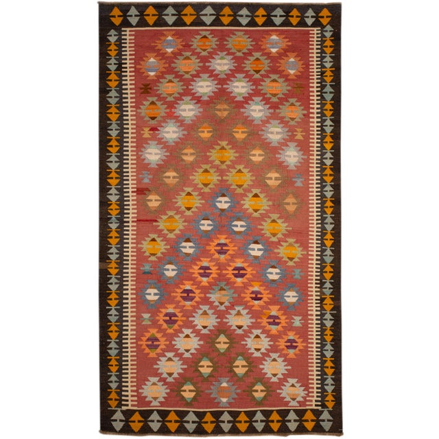 Peach Mid-20th Century Vintage Kilim Rug, 4'8" X 8'2" For Sale - Image 8 of 8