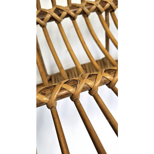 Vintage MCM Rattan Wicker 19" Magazine Rack Stand Franco Albini Style Boho Decor For Sale - Image 13 of 14