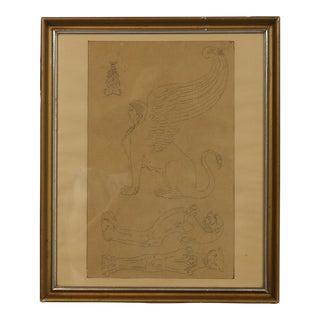 1857 Architectural Drawing of a Griffin Statue by Gramm For Sale