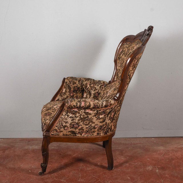 Carved Armchair in Walnut with Damask Fabric For Sale - Image 6 of 18