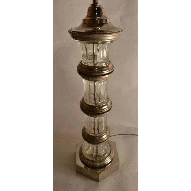 Mid 20th Century Glass Column Lamp With Silver Details For Sale - Image 5 of 11