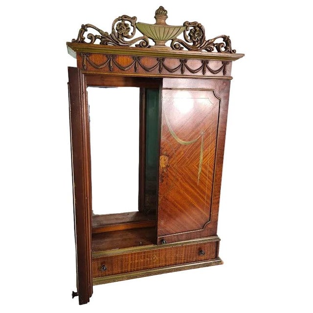 French Antique Rosewood Marquetry Mirrored Wall Cabinet For Sale - Image 3 of 9