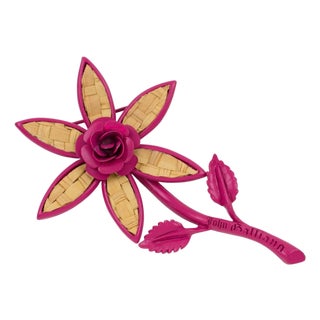 John Galliano Paris Pink Enamel Metal and Straw Daisy Brooch For Sale