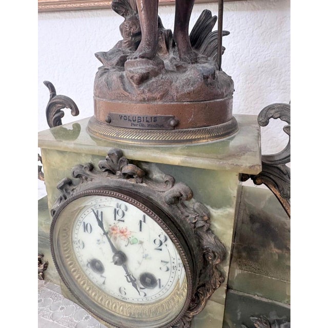 Antique French Art Nouveau Ch. Ruchot “Volubilis” Onyx Figural Mantel Clock For Sale - Image 9 of 10