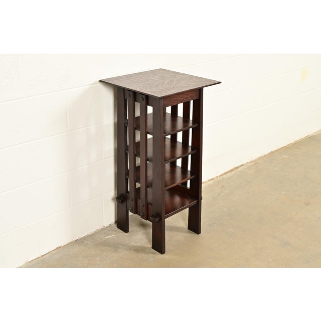 Charles Limbert Stickley Brothers Style Antique Mission Oak Arts & Crafts Bookstand or Magazine Rack, Newly Refinished For Sale - Image 4 of 12