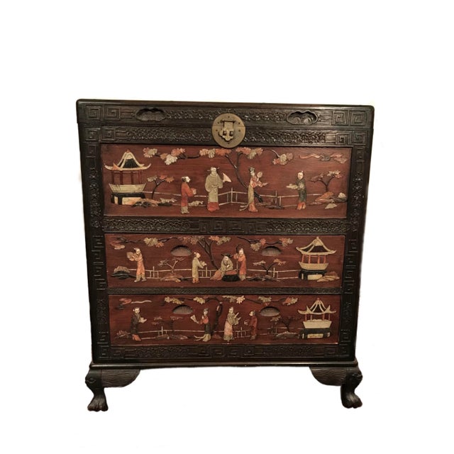 1900s Antique Chinese Inlaid Stone Camphor Wood Chest of Drawers For Sale - Image 12 of 12