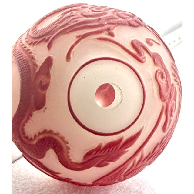Red Chinese Peking Glass Snuff Bottle-Carved Red Cameo Overlay Dragon & Phoenix Design, 19th Century For Sale - Image 8 of 9