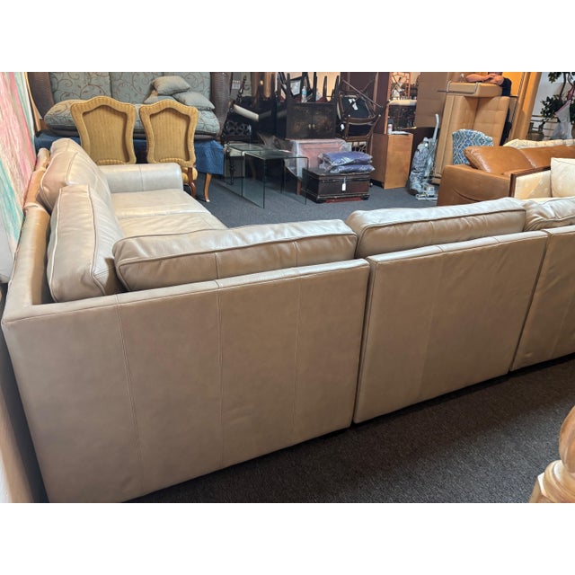 2010s Bernhardt Gray Leather Nailhead Sectional Sofa For Sale - Image 5 of 7