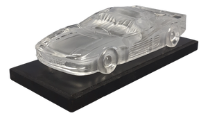 Vintage Ferrari Testarossa Crystal Paperweight with Wooden Base, 1980s