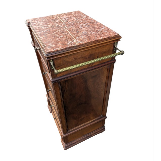 French Antique Late 19th Century Marble Top Tall Linen Cabinet Nightstand For Sale - Image 3 of 13