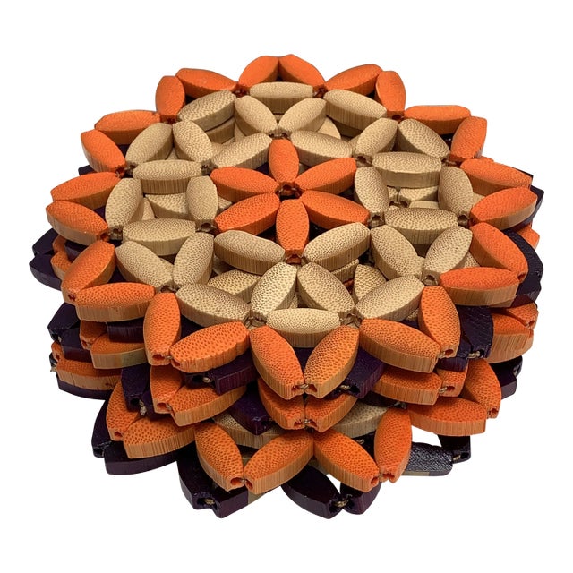 Vintage Wooden Woven Coasters or Trivets- Set of 7 For Sale